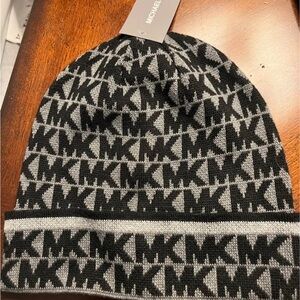 Michael Kors Black and Gray Logo Beanie